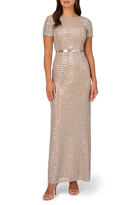 Adrianna Papell Belted Sequin Column Gown at Nordstrom,