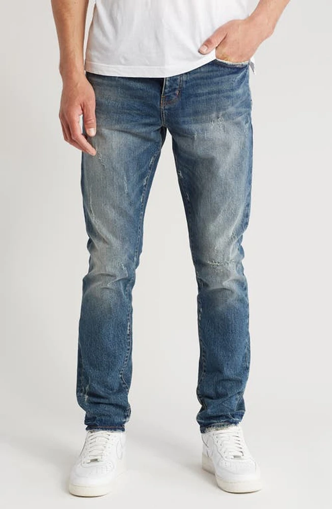 PURPLE BRAND Distressed Straight Leg Jeans Mid Indigo at Nordstrom,