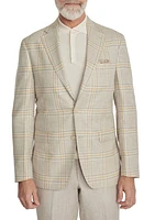 Jack Victor McAllen Soft Constructed Plaid Wool, Silk & Linen Blazer Beige/Light Grey at Nordstrom,