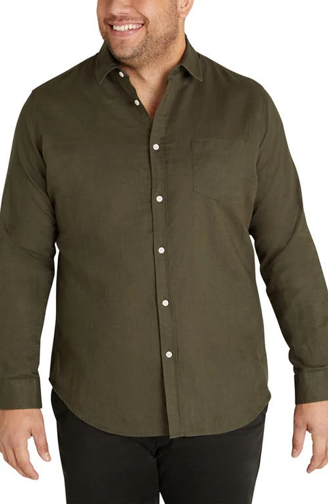 Johnny Bigg Anders Linen Blend Button-Up Shirt Olive at Nordstrom,