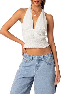 EDIKTED Hannah Cotton Eyelet Halter Top White at Nordstrom,