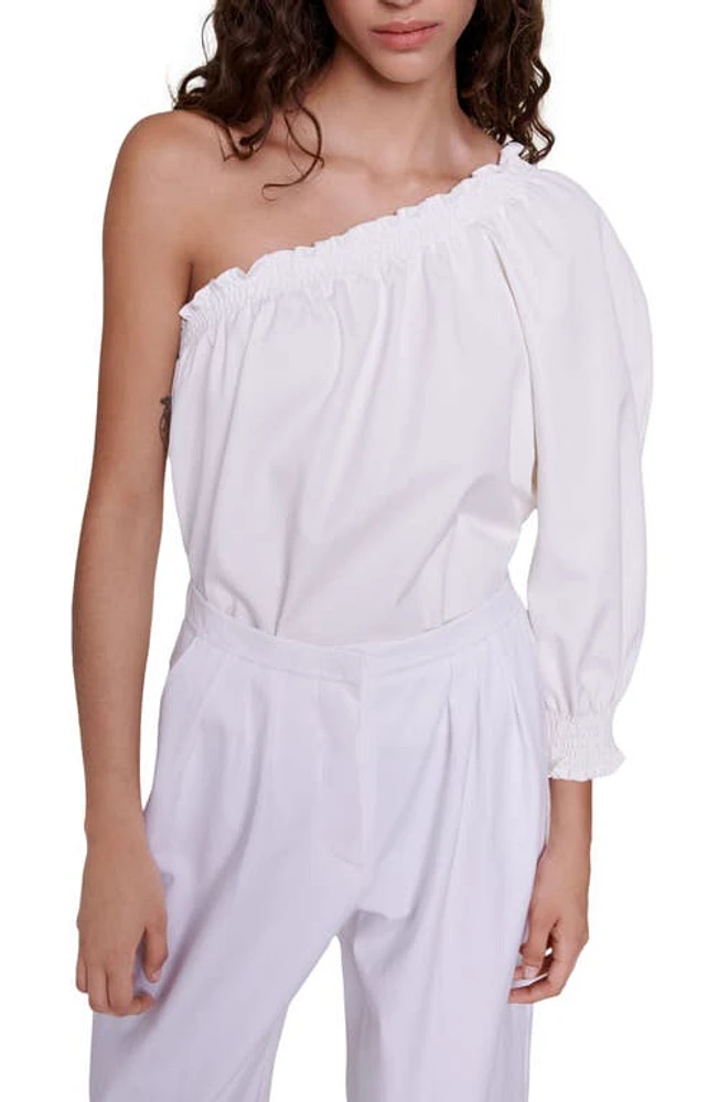 maje Lopine One-Shoulder Cotton Crop Top White at Nordstrom,