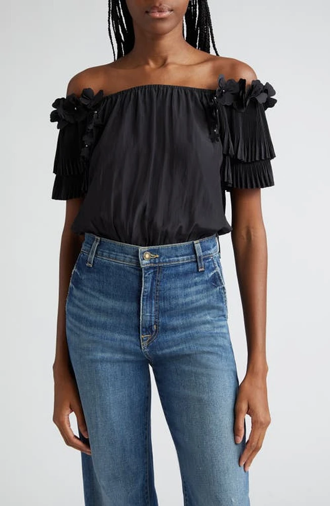 Ramy Brook Braelynn Floral Appliqué Off the Shoulder Top in Black at Nordstrom, Size Medium