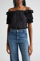 Ramy Brook Braelynn Floral Appliqué Off the Shoulder Top in Black at Nordstrom, Size Medium