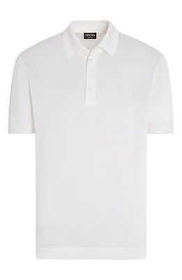 Zegna Short Sleeve Silk Bird's Eye Piqué Polo Bianco at Nordstrom, Us