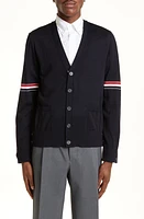 Thom Browne Men's Stripe Armbands Merino Wool Cardigan Navy at Nordstrom,