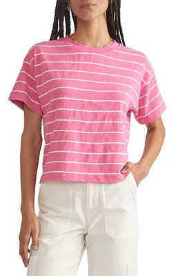 Marine Layer Sadie Stripe Boxy Crop Slub T-Shirt Pink/Skipper at Nordstrom,