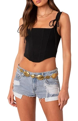 EDIKTED Genevive Tie Strap Corset Crop Top Black at Nordstrom,