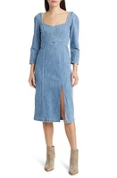 Le Jean Tallulah Long Sleeve Denim Midi Dress Dusty Blue at Nordstrom,