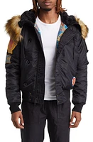 Billionaire Boys Club Eucalyptus Faux Fur Trim Graphic Hooded Bomber Jacket Black at Nordstrom,