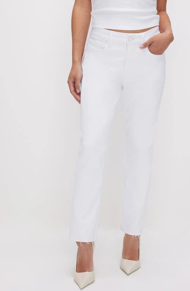 Good American Petite Raw Hem Straight Leg Jeans White037 at Nordstrom,