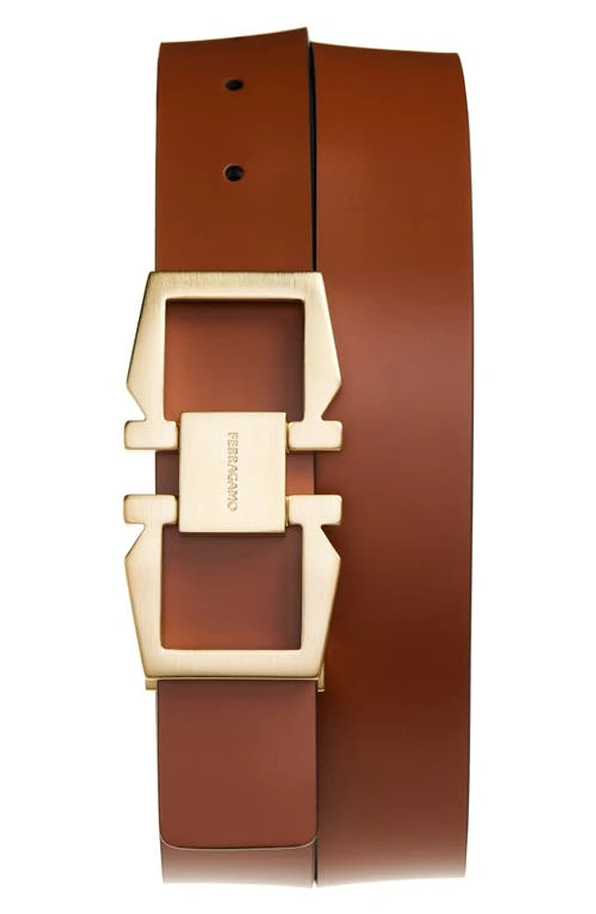 FERRAGAMO Double Gancio Reversible Leather Belt New Cognac Nero at Nordstrom, Eu