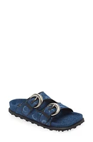 Marine Serre Faux Fur Lined Square Toe Slide Sandal Blt50 Blue Laser Wash at Nordstrom,