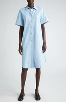 Lafayette 148 New York Lambskin Leather Shirtdress Ice Water at Nordstrom,