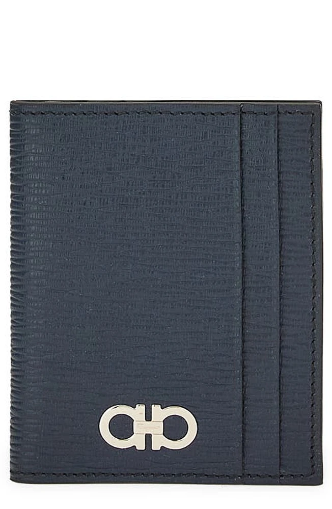 FERRAGAMO Revival Gancio Leather Card Case in Deep Ocean Nero at Nordstrom