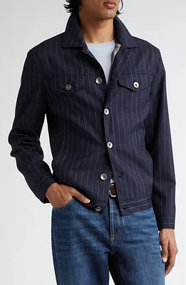 Brunello Cucinelli Pinstripe Virgin Wool Jacket C005 Navy White at Nordstrom, Us