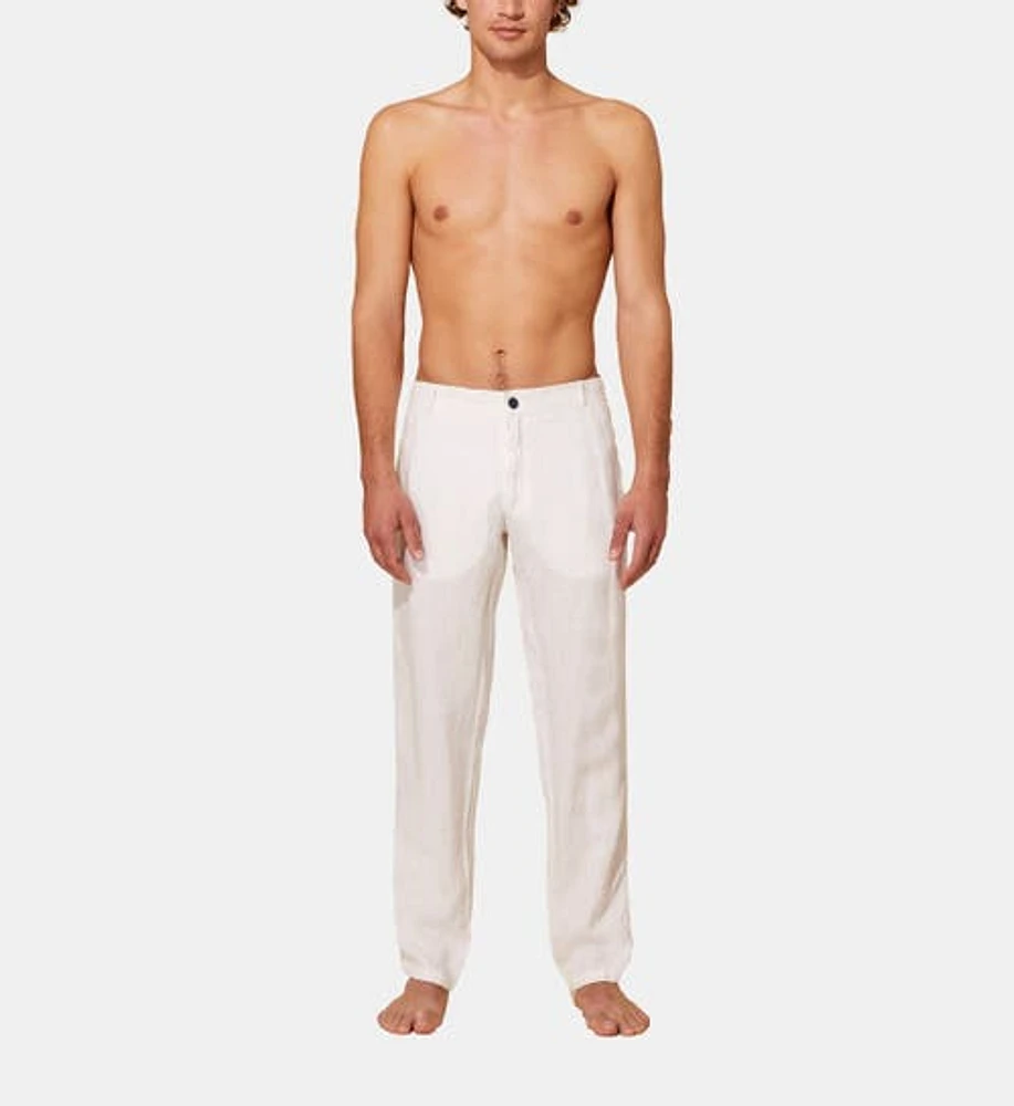 Vilebrequin Men's Solid Straight Linen Pants in Blanc at Nordstrom