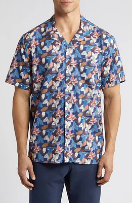 Johnston & Murphy Abstract Floral Cotton and Modal Camp Shirt Navy at Nordstrom, R