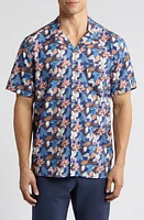 Johnston & Murphy Abstract Floral Cotton and Modal Camp Shirt Navy at Nordstrom, R