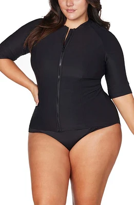 Artesands Sunsafe Short Sleeve Swim Top Black at Nordstrom,