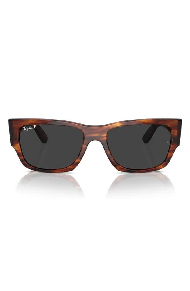 Ray-Ban Carlos 56mm Polarized Rectangle Sunglasses in Striped Havana at Nordstrom