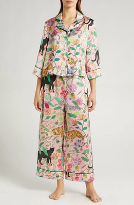 Karen Mabon Big Cats Satin Pajamas Pink at Nordstrom,