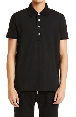 Balmain Snap Placket Cotton Piqué Polo 0Pa Noir at Nordstrom,