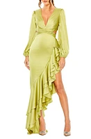 Mac Duggal Cascade Detail Long Sleeve Gown at Nordstrom,