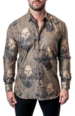 Maceoo Einstein Skull Sand Brown Contemporary Fit Button-Up Shirt at Nordstrom,