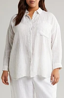 Eileen Fisher Organic Linen Button-Up Shirt White/Bronze at Nordstrom,