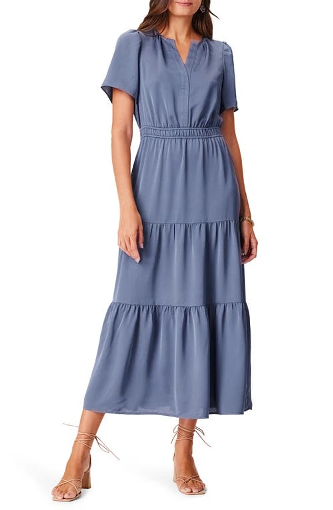 NIC+ZOE Daydream Short Sleeve Tiered Maxi Dress Slate at Nordstrom,