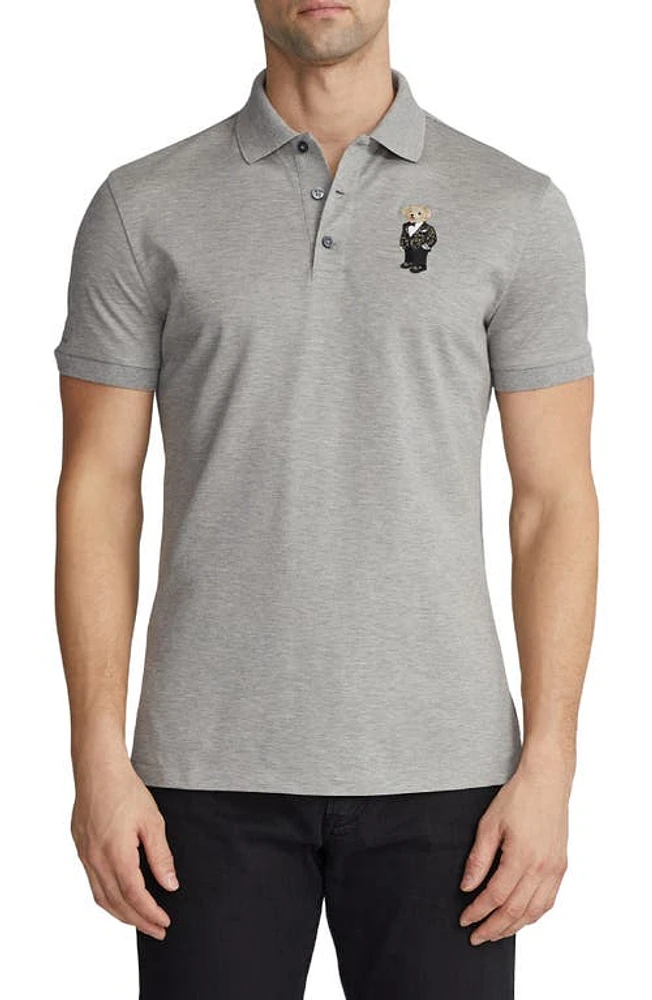 Ralph Lauren Purple Label Polo Bear Patch Cotton Piqué Polo in Classic Light Grey Heather at Nordstrom, Size Small