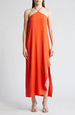 Vince Camuto Asymmetric Halter Maxi Dress in Crshd Orange at Nordstrom, Size Small