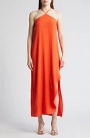 Vince Camuto Asymmetric Halter Maxi Dress in Crshd Orange at Nordstrom, Size Small