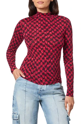 Scotch & Soda Ikat Checkerboard Mock Neck Top Pink at Nordstrom,