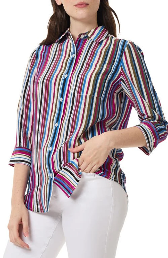 Jones New York Stripe Button-Up Shirt Black Multi at Nordstrom,