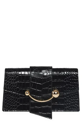 Strathberry Crescent Croc Embossed Leather Wallet on a Chain in Black at Nordstrom