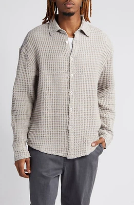 KROST Linas Oversize Waffle Texture Cotton & Linen Button-Up Shirt Omphalodges at Nordstrom,