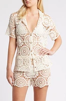 NASTY GAL Premium Hand Crochet Resort Button-Up Shirt Cream at Nordstrom,