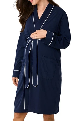 Petite Plume The Hospital Stay Luxe Maternity/Nursing Robe, Nightgown, Baby Blanket & Hat Set Navy at Nordstrom,