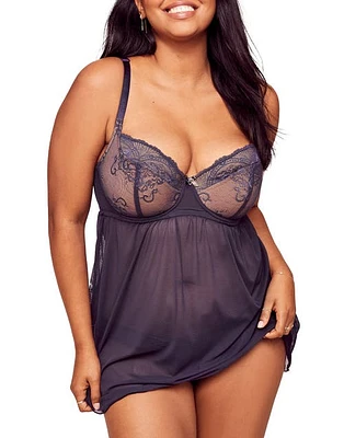 Adore Me Ella Babydoll Lingerie Dark Purple at Nordstrom,