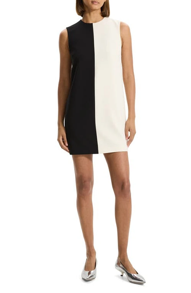 Theory Colorblock Sleeveless Shift Dress Black/Rice at Nordstrom,