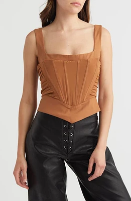 Mistress Rocks V-Shape Gathered Corset Top Caramel at Nordstrom,