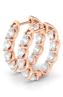 HauteCarat Oval Lab Created Diamond Inside Out 14K Gold Hoop Earrings in Rose Gold at Nordstrom