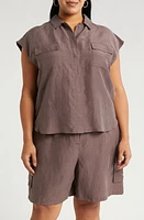 Nordstrom Dolman Sleeve Flap Pocket Button-Up Shirt Grey Plum at Nordstrom,