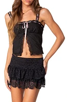 EDIKTED Peony Split Front Lace Trim Top Black at Nordstrom,