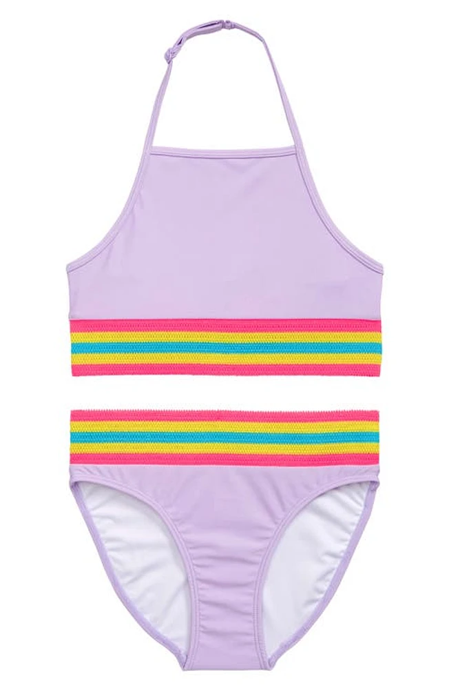 Nordstrom Kids' Stripe Trim Two-Piece Swimsuit in Purple Secret at Nordstrom, Size 16