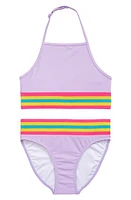 Nordstrom Kids' Stripe Trim Two-Piece Swimsuit in Purple Secret at Nordstrom, Size 16