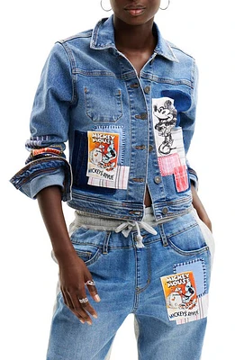 Desigual Mickey Mouse Patchwork Denim Jacket Blue at Nordstrom,