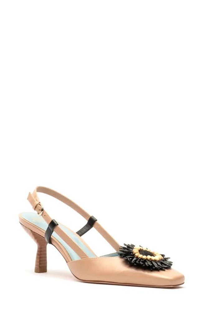 Frances Valentine Liza Water Resistant Raffia Slingback Pump Natural/Black at Nordstrom,